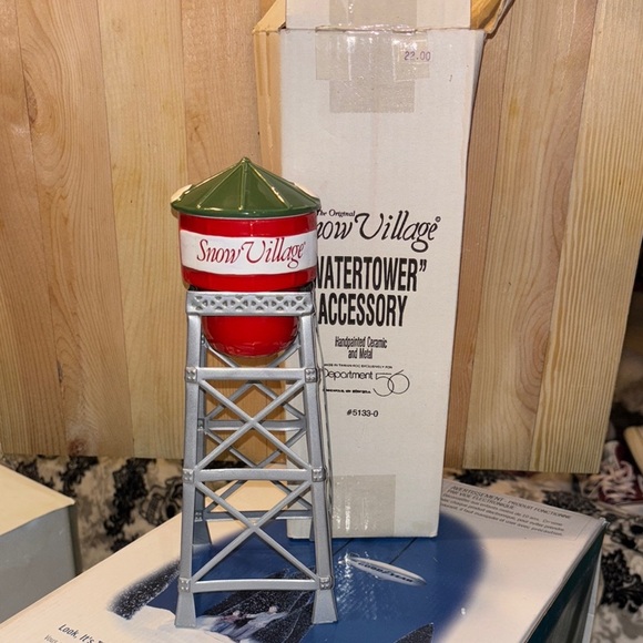 Department 56 Snow Village Watertower - Red, Green, Silver - Picture 1 of 2